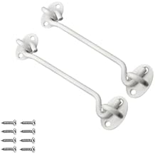 2 pcs Privacy Hook and Eye Latch, 6InchHeavy Duty Barn Door Latch Door Lock,Hardware Sliding Door Lock Eye Hook Latch with Screws, Solid Thicken Stainless Steel LatchWhite
