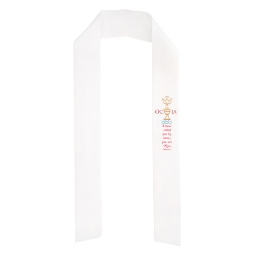 Wowser OCIA Catholic Initiation White Felt Stole, Religious Design with Scripture, 4 x 35 inches