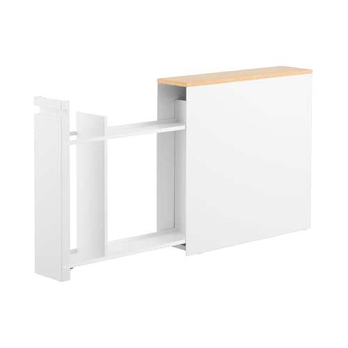 YAMAZAKI 1426 Tower - Étagère Extensible avec étagère en Bois - Blanc - Acier/Bois/polypropylène/Silicone - Minimaliste - 56 x 14 x 55 cm