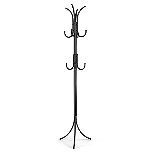 Coat Rack Freestanding, Coat Tree Hat Hanger Holder 11 Hooks for Jacket Umbrella Tree Stand with Base, Entryway Furniture for Home Office Floor Hanger Organizer Metal Coat Rack