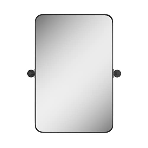 HMANGE 18 x 28 Inch Pivot Bathroom Mirror - Modern Black Metal Framed Rectangular Vanity Mirror - Farmhouse Rectangle Tilting Bathroom Mirror for Wall