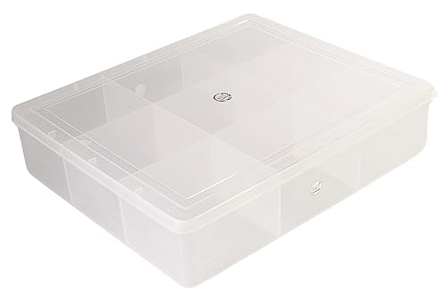 Image of NMII Multipurpose Plastic Storage Box with Partitions | Transparent Organizer with Secure Lid | Ideal for Stationery, Craft Supplies, Tools, and Jewellery, Accessories | Lightweight-(9 Partitions)