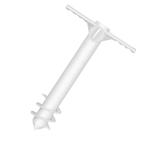Housoutil Outdoor White Plastic Beach Umbrella Sand Anchor Spiral Ground Stake Stand Holder for Patio Sunshade, Portable Sand Auger Suitable for Outdoor Beach and Garden Use