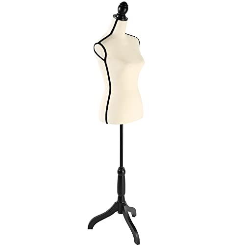 Female Mannequin Torso Height Adjustable Dress Form Manikin Body with Black Tripod Stand for Clothing Dress Jewelry Display (Beige)