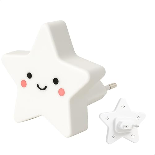 Luz de Tomada Estrela LED Infantil – Luminária Noturna Decorativa em Branco, Rosa, Azul e Amarelo (Branca)