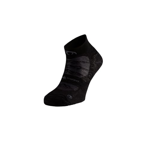 Lurbel Aran Two Lite - Calcetines Unisex para Walking, Lana Merino, Tobillero Corto (FR/ES, Letras, S, Regular, Regular, Negro/Gris Oscuro)