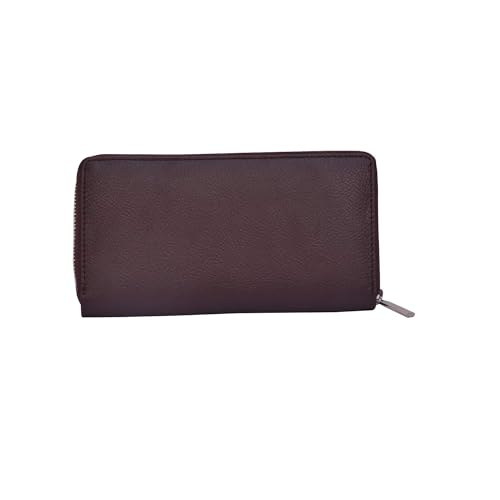 Women's RFID Blocking Genuine Leather Round Zipper Money Purse Wallet (Brown)2