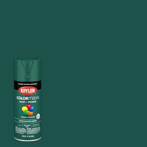 Image of Krylon K05563007 COLORmaxx Spray Paint and Primer for Indoor /Outdoor Use, Satin Hunter Green 12 Ounce (Pack of 1)
