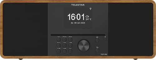 TELESTAR TOP 300 – DAB+/Internetradio mit CD-Player (Stereo, 2 × 15 W, Streamingdienste, Bluetooth Audio-Streaming & Sendefunktion, USB-Recording, Notfallwarnsystem) – Holz