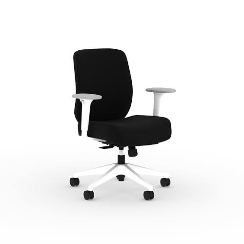Image of HON Altern Ergonomic Fabric Office Chair, Low‑Back Desk Chair with Adjustable Arms, Seat Slide, Synchro‑Tilt, Rolling Computer Seat for Home Office, White Frame, Black