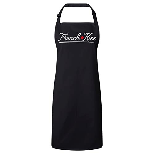Tablier cuisine premium noir French Kiss pour célébrer l'amour et le partage