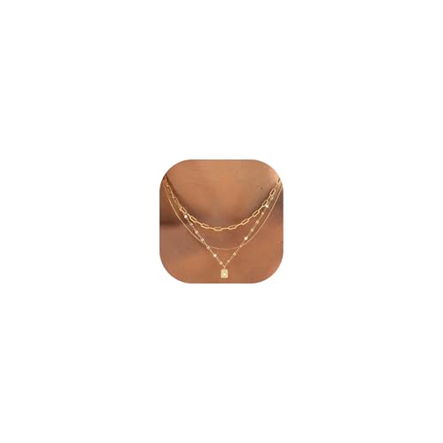 YEEZII 14K Gold Plated Layered Necklaces for Women Trendy, Dainty Choker Paperclip Box Chain Necklace, Stackable Women's Pendant Necklaces Jewelry Set