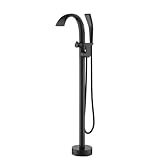 HighFlow - Grifo de bañera independiente montado en el suelo con pulverizador de mano, mezclador moderno negro para una experiencia de spa de lujo