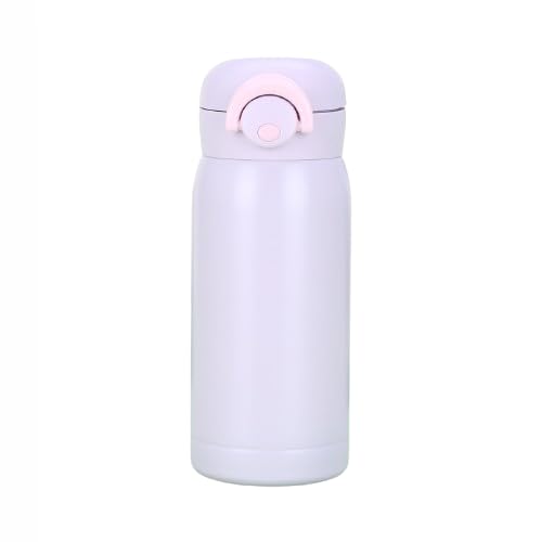 MRTRESB 真空断熱ボトル 304ステンレス鋼製 保温・保冷|軽量で持ち運びに便利、一体型の開閉部で液漏れを防止|カラフルでキュートなボトルデザイン(男女兼用、子供、小学生に最適)(パープル,350ml)