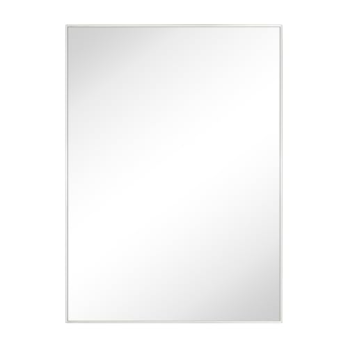 Image of TEHOME Chrome Bathroom Vanity Mirror with Squared Corners, 24x36'' Silver Rectangle Stainless Steel Metal Framed Mirror for Bathroom