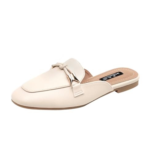 SywzX&xfybz Buckle Mules for Women Round Toe Slippers Backless Flat Mules Slides Mules Shoes Ladies Slip-on Loafers