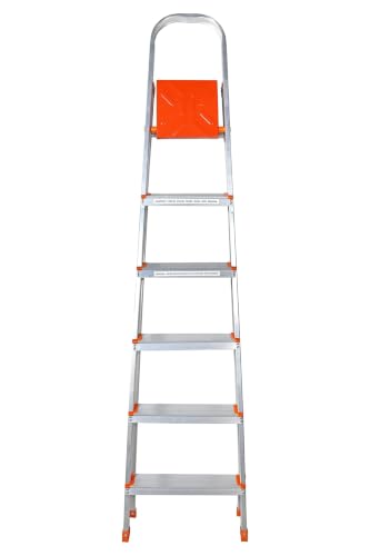 Image of Casa Copenhagen Designed in Denmark, 6-Step Foldable Aluminium Ladder Laser Cut with Super Advance Sure-Hinge Technology,7 Years Warranty - Orange