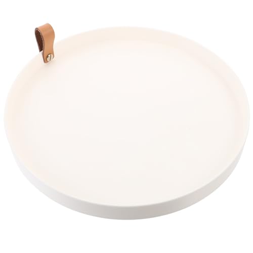 RORPOIR Vassoio Portaoggetti Piccolo in PU Pelle Bianco Manico Organizer Multifunzione per Cosmetici Gioielli e Articoli da Toeletta per Bagno Camera e Hotel