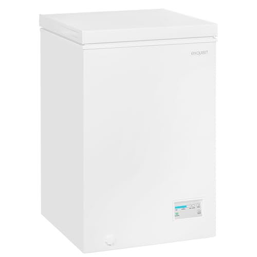 Exquisit® Congelador Horizontal, 98L, Clase E, Color Blanco, Enfriamiento Rápido, Tiradores Integrados, Ruedas y Regulacion de Altura, Consumo 168 kWh/año, Medidas 84,5x54,5x54,5 Cm.