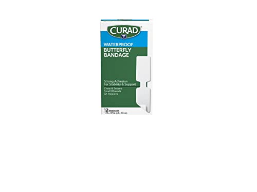 CURAD Butterfly Closure Waterproof Adhesive Bandages, 1-3/4' x 3/8', Ideal for Wound Care, Box of 12