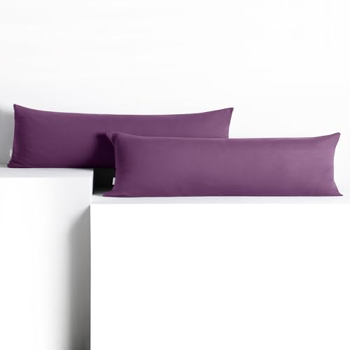 DecoKing Lot de 2 Taies d'oreiller 40 x 145 cm Jersey 100% Coton Peigné Fermeture Éclair Prune Amber