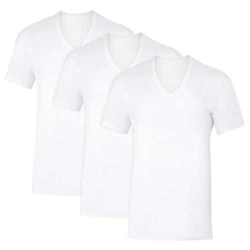 Hanes Mens Sweat Block Undershirt Underarm Sweat Blocking Tee White V-Neck T-Shirt 3-Pack