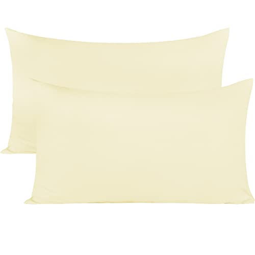 Image of Soft Pillow Covers 17 x 27 Inches - Egyptian Cotton 600 Thread Count Set of 2 Pillow Cover Set Envelope Closure Hotel Quality Pillowcase - Ivory