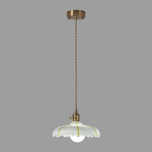 Lámpara colgante flor de latón retro y pantalla de vidrio con casquillo E27
