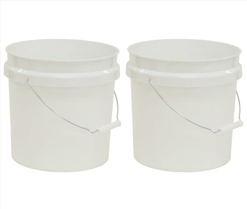 (2 Pack) 2 Gallon Round Comfort Handle Plastic Utility Bucket White Durable Round Cleaning and Storage Pails for Home Garage Garden