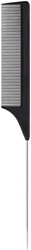 1 Pack Professional Carbon Steel Tail Combs Heat Resistant with Metal Pick, Anti Static Black Styling Tail Hair Comb Fine Teeth, Metal Pintail Teasing Comb Brush