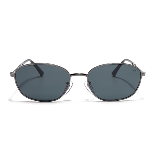 Image of Voyage Oval Polarized Sunglasses for Men & Women (Black Lens | Grey Frame - MG7625)