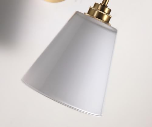 Image of Brass Wall Sconce with Milk Glass Cone Shade and Gooseneck, Gold Kitchen Sink Sconce for Bathroom, Bedroom (Bulb Included)