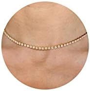 Tewiky Dainty 14k Gold Plated Tennis Simple Trendy Rhinestone Diamond Chain Choker Necklace for Women Girls