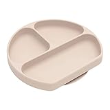 Bumkins Toddler and Baby Suction Plate, Silicone Divided Grip Dish, Babies and Kids, Baby Led Weaning, Children Feeding Supplies, Non Skid Sticky Bottom, Platinum Silicone, Ages 6 Months Up, Beige