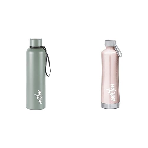 Image of Milton Aura 1000 Thermosteel Bottle, 1.05 Litre, Grey & Milton New Tiara 900 Stainless Steel Water Bottle, 750 ml, Rose Gold