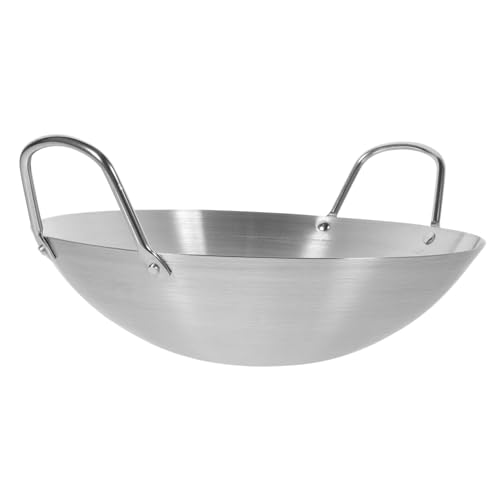 Wok grande de acero inoxidable con fondo redondo y superficie antiadherente