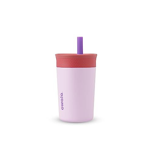Owala Kids Insulation Stainless Steel Tumbler with Spill Resistant Flexible Straw, Easy to Clean, Kids Water Bottle, Great for Travel, Dishwasher Safe, 12 Oz, Pink and Purple (Lilac Rocket) by Owala - Used condition - US$17.30