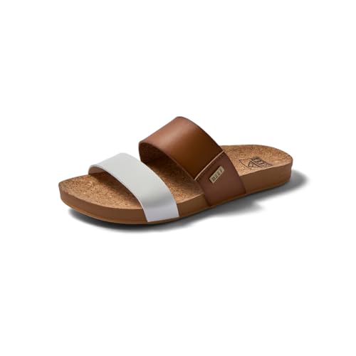 REEF Cushion Vista Womens Fashion Slide Sandal, Vegan Leather Strap, Ultra Soft Cushion Footbed, White Duo, 10