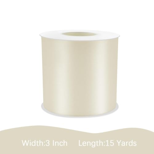 Image of Ivory Satin Ribbon 3 inch X 15 Yards Polyester Ribbon for Gift Wrapping Very Suitable for Weddings Party Hair Bow Invitation Decorations and More
