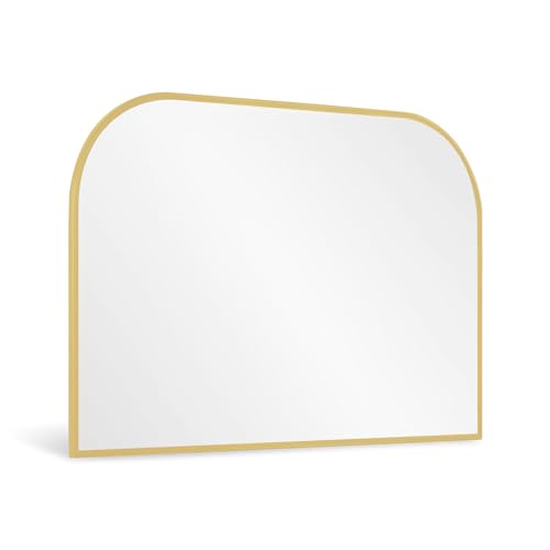 Minuover Modern Large Wall Mirror, Modern Mantel Minimalist Home Decor, Brushed Gold Metal Framed Arched Mirror for Living Room, Bedroom, Fireplace, Mantle, Entryway, Bathroom, 36" x 24", Gold