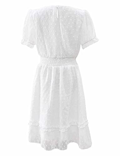 BattleTim Girls Summer Boho Wrap Dress Swiss Dot Puff Sleeve Ruffle Trim Casual Flowy Swing Dresses4