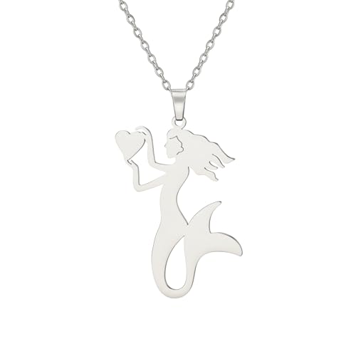 Dreamtimes Fashion Mermaid Necklace Jewelry for Women Mermaid Pendant Summer Beach Theme Necklace Mermaid Loving Necklace Mermaid Jewelry (Silver)