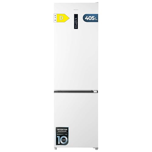 Cecotec Frigorífico Combi Total NoFrost de 405L Bolero CoolMarket Combi 405 WL White Inox D. 200 cm de Alto, 60 cm de Ancho, Clase D, MetalFlex Cooling, Fresh Flex, Interior en Elite Grey, Blanca
