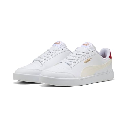 Image of Puma Basket Classic Patent Emboss Sneakers for Men, Puma White-Warm White-Dark Crimson, 10 US
