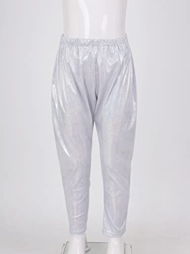 Girls Kids Sequin Metallic Elastic Waistband Trousers Little Boys Hip Hop Jazz Streetwear Dance Sports Trousers Silver 15-16 Years3