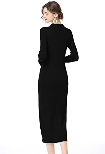 RanRui Women Long Sleeve Knit Dress Stripe Botton Down Knitted Dress Cardigan Sweater Dresses Ribbed Knit Bodycon Maxi Dress4