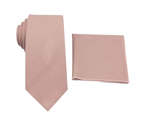 Image of Mens Linen Tie Set - Solid Necktie with Pocket Square
