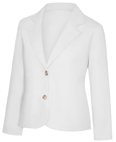 Linen Blazers Womens Notch Lapel Long Sleeve Lightweight Two Button Suit Jacket Blazers Elegant Business Formal(White M)2