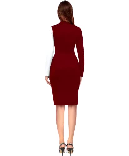 Image of Women Polyester Colour-Block Bodycon Dress, Round Neck and Comfortable Belt
