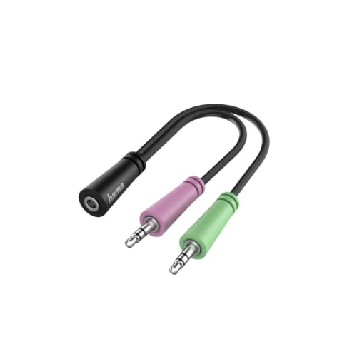 Hama Audio Adapter (2X 3 pol. 3,5 mm Klinke Stecker - 4 pol. 3,5 mm Klinke Buchse, Stereo Klinke Adapter verbindet 4 poligen Klinken Kopfhörer mit Mikrofon oder Headset mit einem PC oder Laptop)